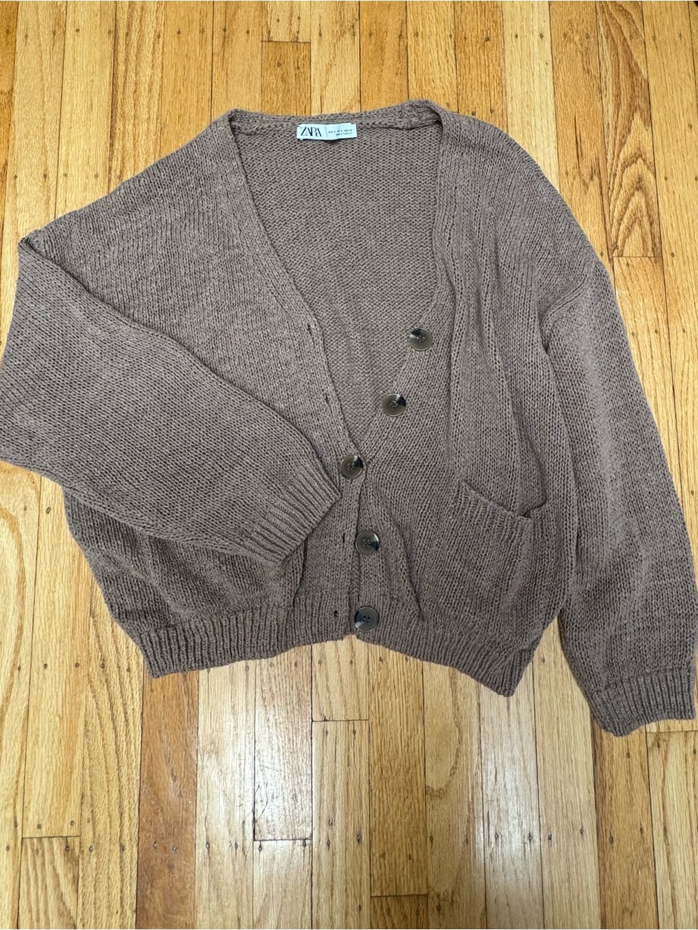 ZARA Taupe-Brown Oversized Button Cardigan